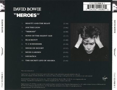 Задняя обложка CD Heroes Дэвида Боуи