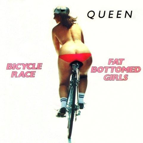 Обложка сингла Bicycle Race / Fat Bottom Girls. Иллюстрация к песне Bicycle Race (Велогонка) (Queen)